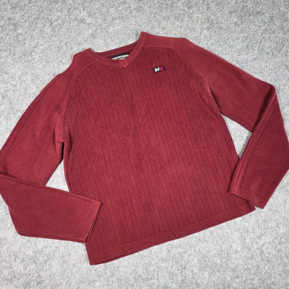 Vintage Abercrombie & Fitch Sweater Pullover Red Ribbed AF 92 Patch sz Large Y2K